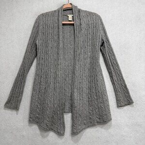 White + Warren Cardigan Sweater Womens Small Gray Cashmere Cable Knit Open Front